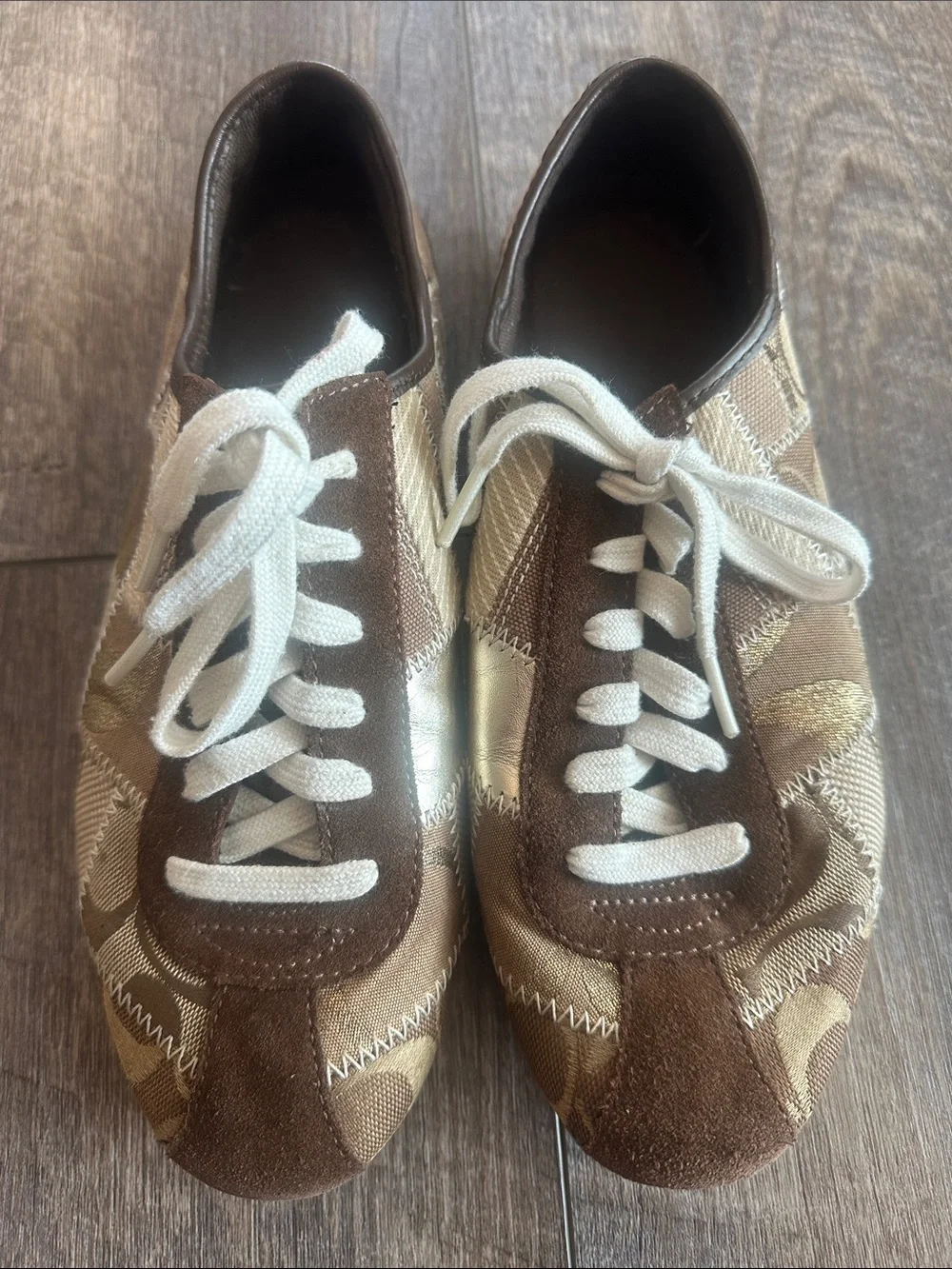 Coach Brown and Cream Signature Patchwork Sneakers